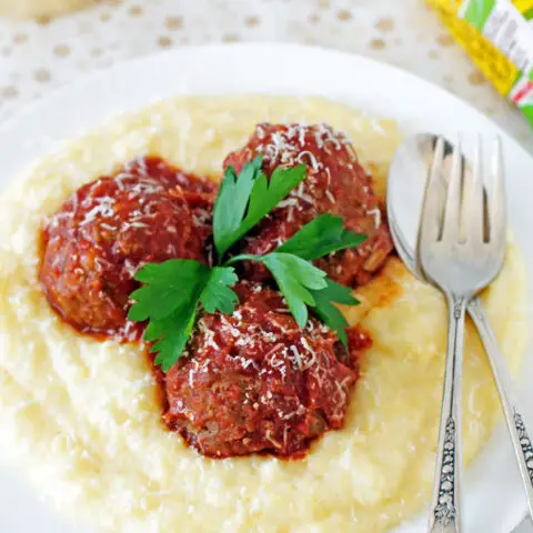 Saucy Italian Meatballs with Cheesy Polent