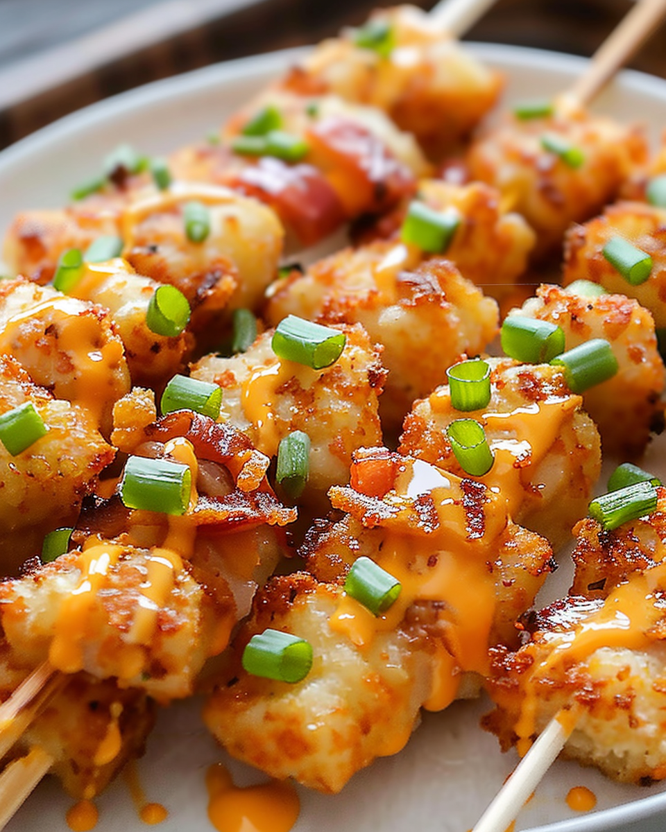 Loaded Tater Tot Skewers