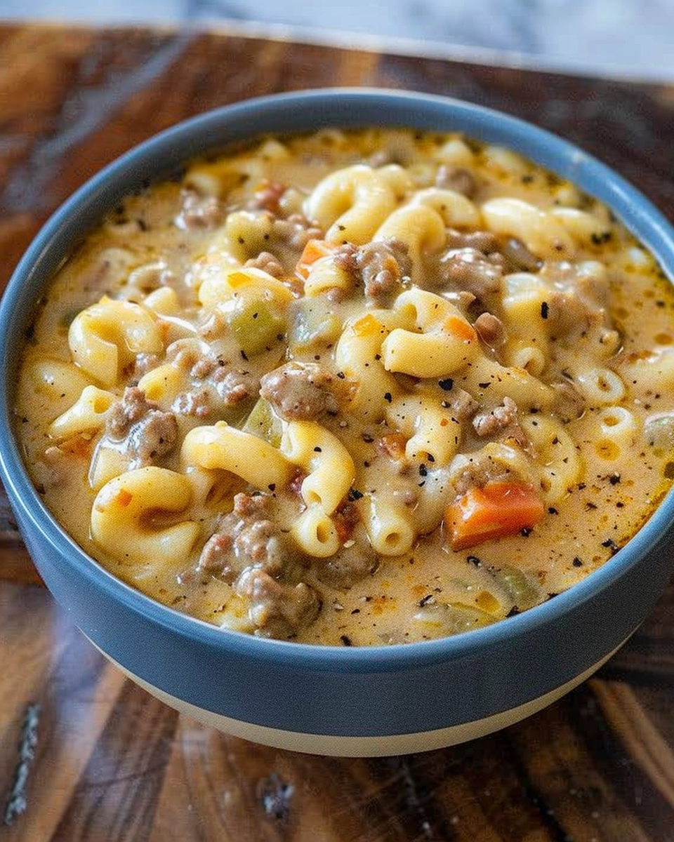 Crock Pot Macaroni Cheeseburger Soup