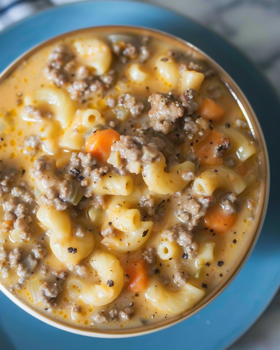 Crock Pot Macaroni Cheeseburger Soup