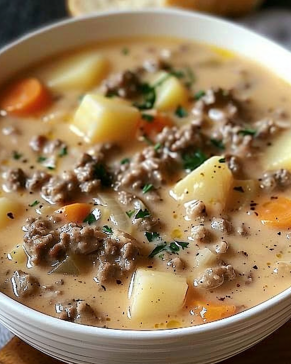 Crockpot Creamy Potato & Hamburger Soup