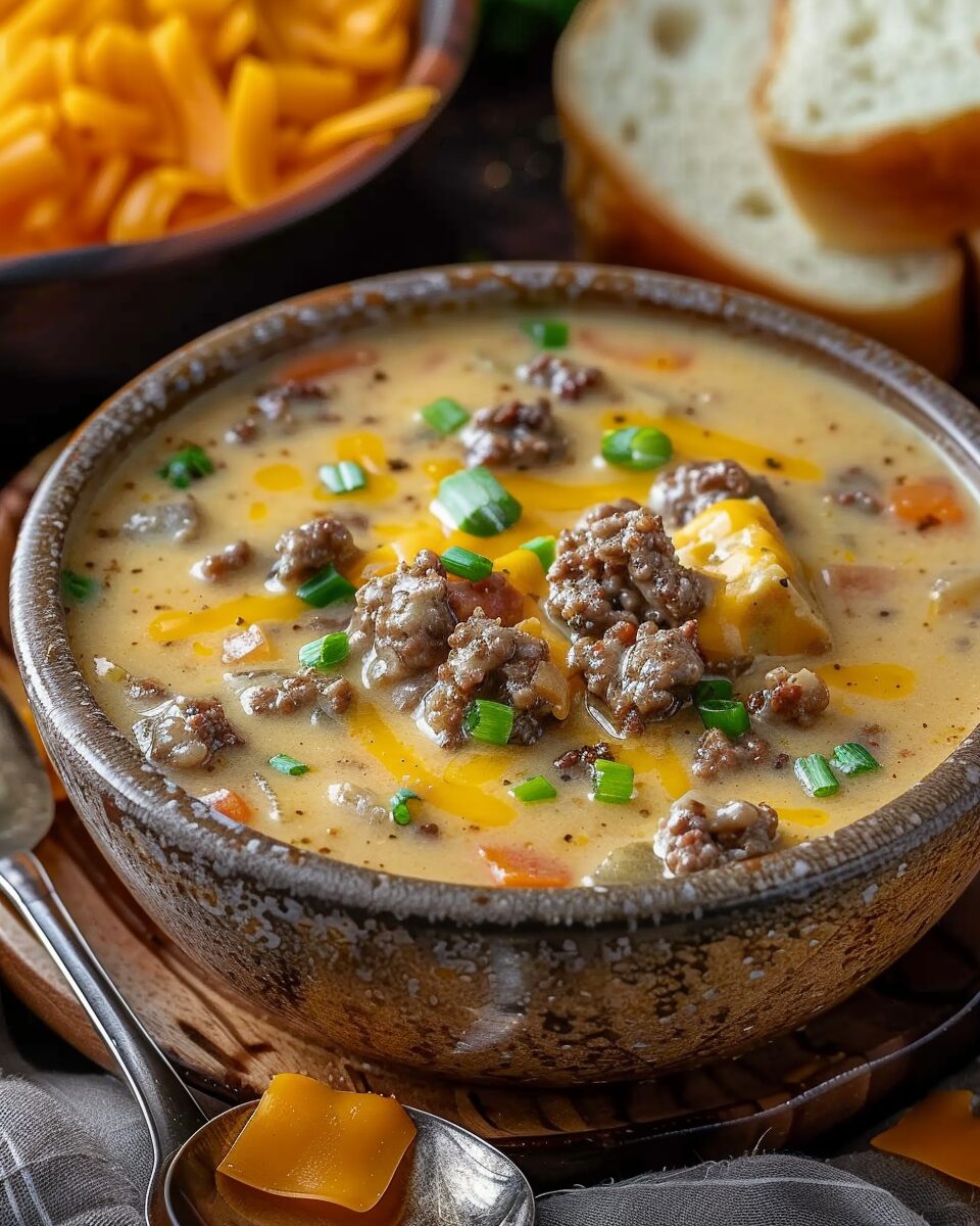 Slow Cooker Cheesy Burger Flavored Soup