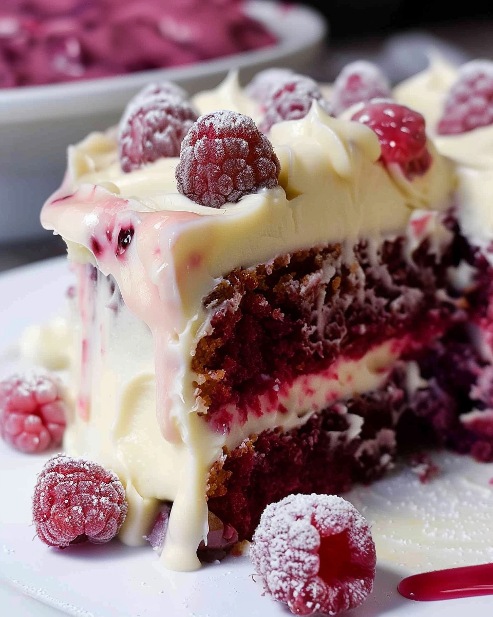 White Chocolate Raspberry Poke Cake