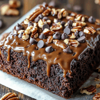 Chocolate Turtle Poke Cake