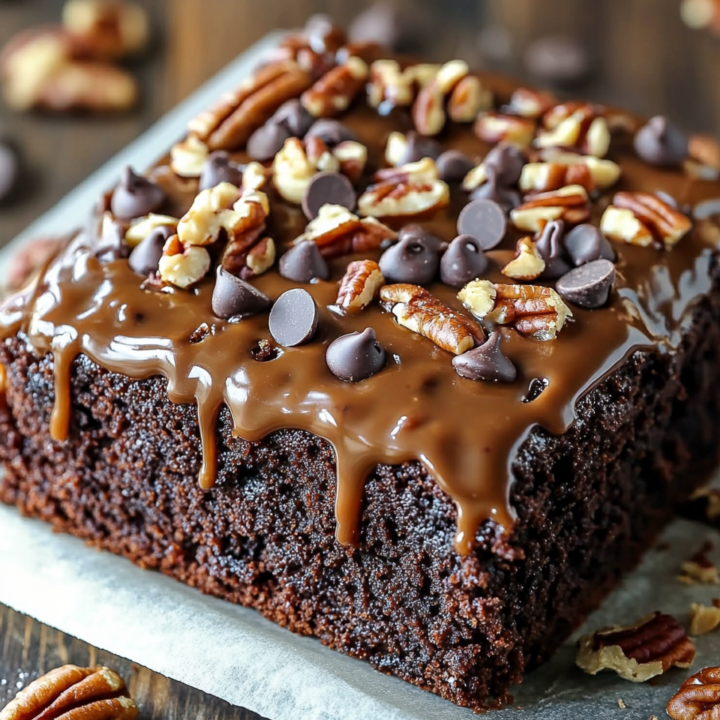 Chocolate Turtle Poke Cake