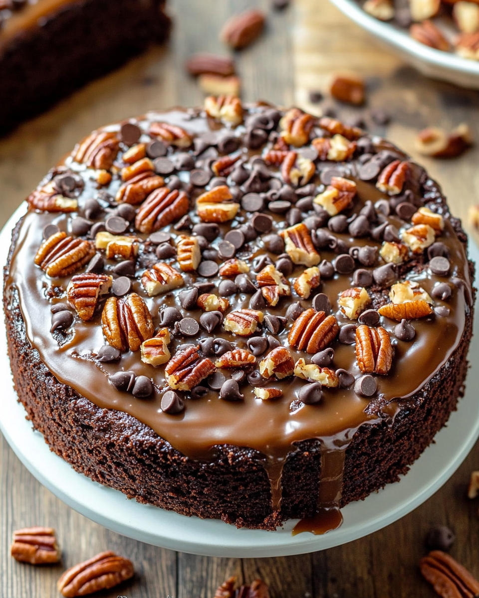 Chocolate Turtle Poke Cake