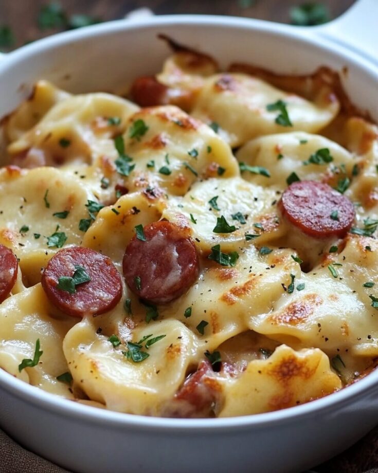 Crockpot Pierogi Casserole with Kielbasa