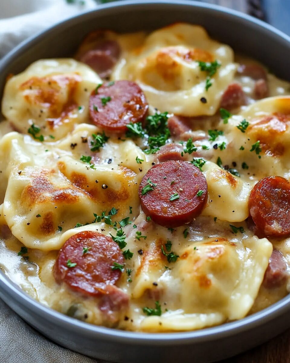 Crockpot Pierogi Casserole with Kielbasa