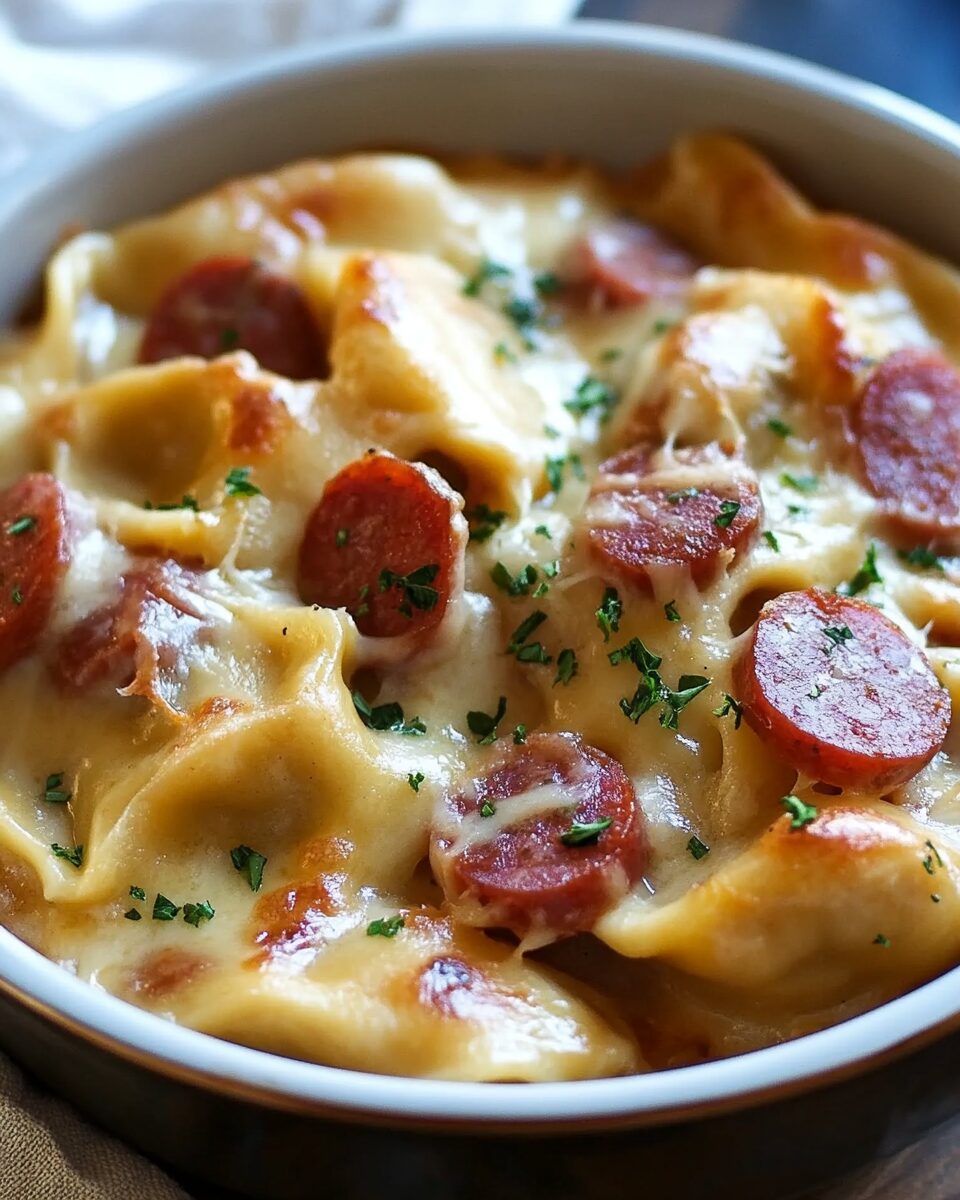 Crockpot Pierogi Casserole with Kielbasa