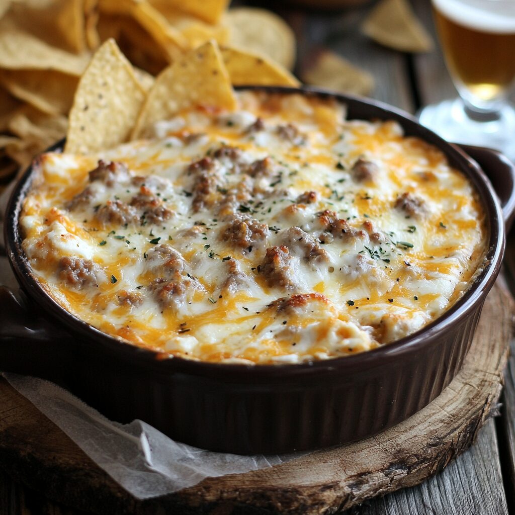 Hot Sausage Beer Cheese Dip