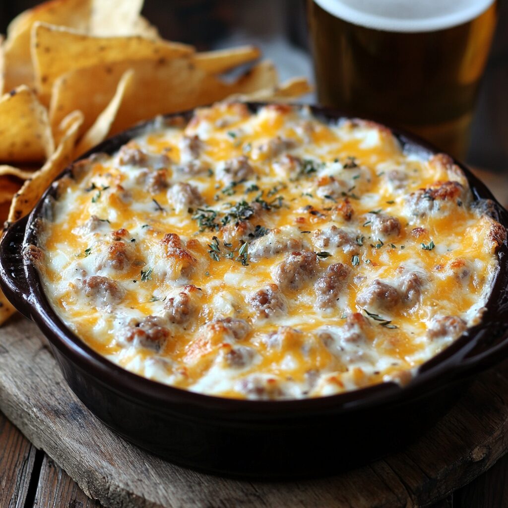 Hot Sausage Beer Cheese Dip