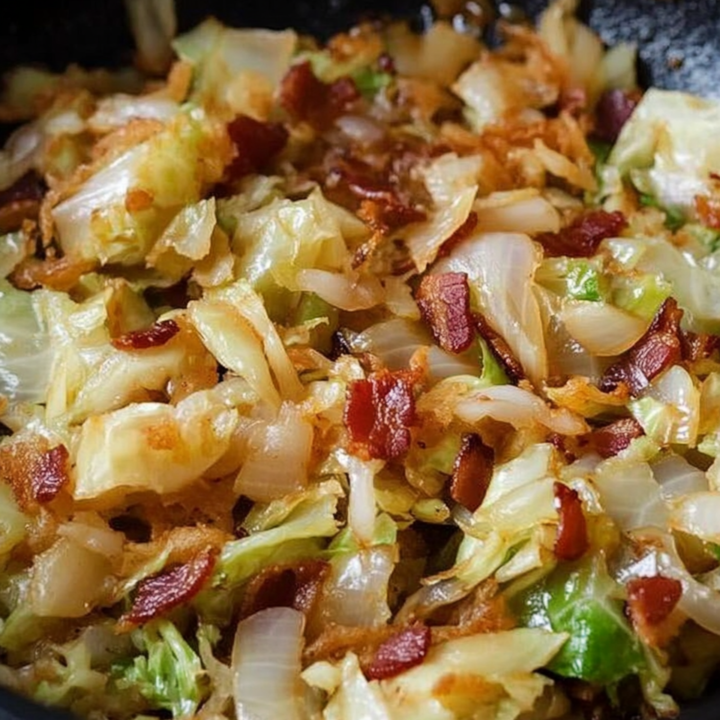 Fried Cabbage with Bacon, Onion, and Garlic