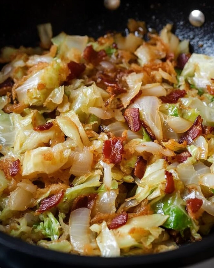 Fried Cabbage with Bacon, Onion, and Garlic