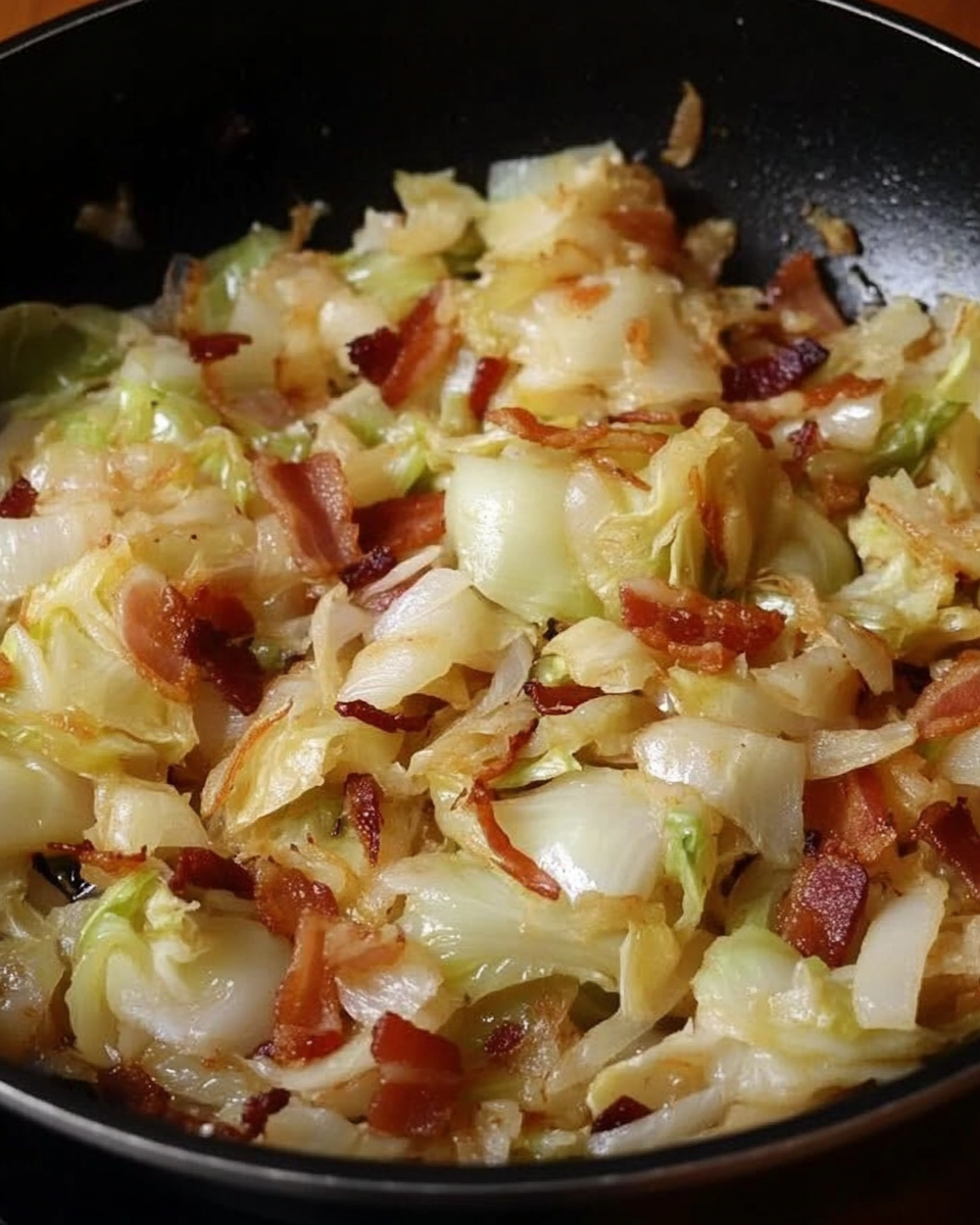 Fried Cabbage with Bacon, Onion, and Garlic