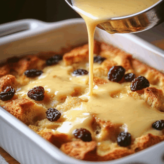 Old-Fashioned Bread Pudding with Vanilla Sauce