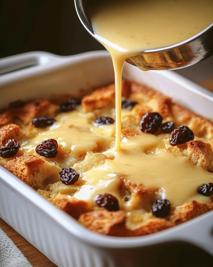 Old-Fashioned Bread Pudding with Vanilla Sauce