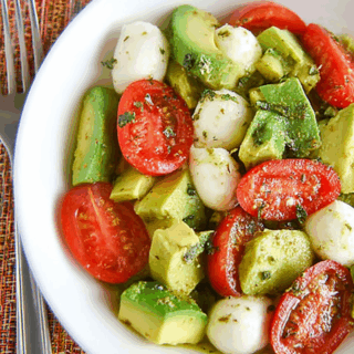 Avocado Salad with Tomato, Cucumber, and Mozzarella