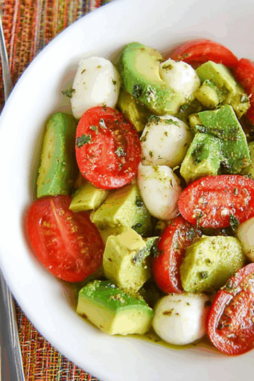 Avocado Salad with Tomato, Cucumber, and Mozzarella