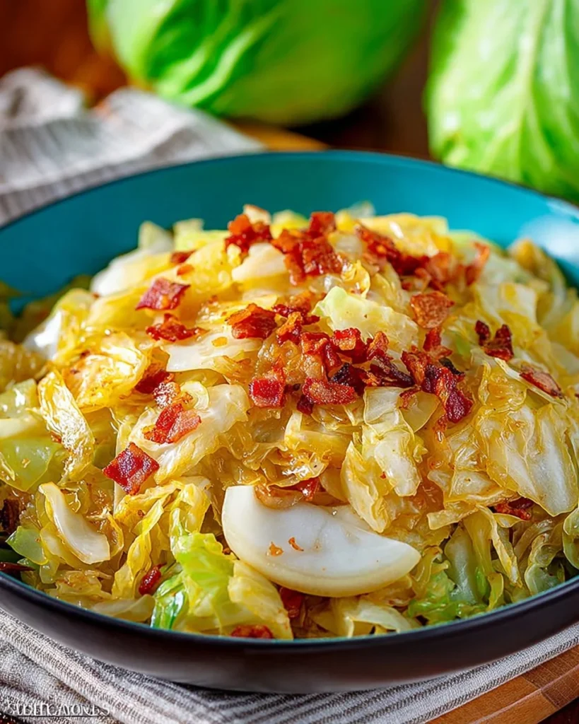 Delicious plate of fried cabbage served with spices and herbs